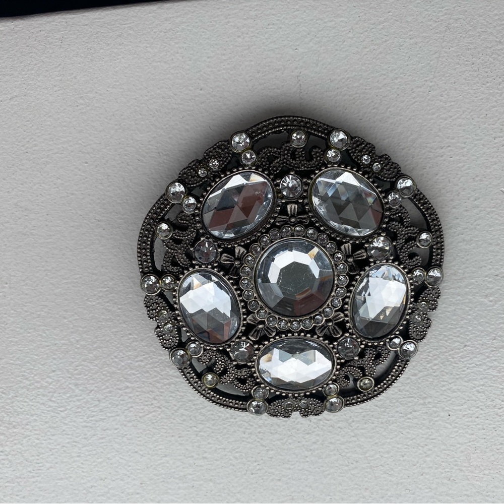Vintage Belt Buckle Women’s Unisex Rhinestones Dark grey metal